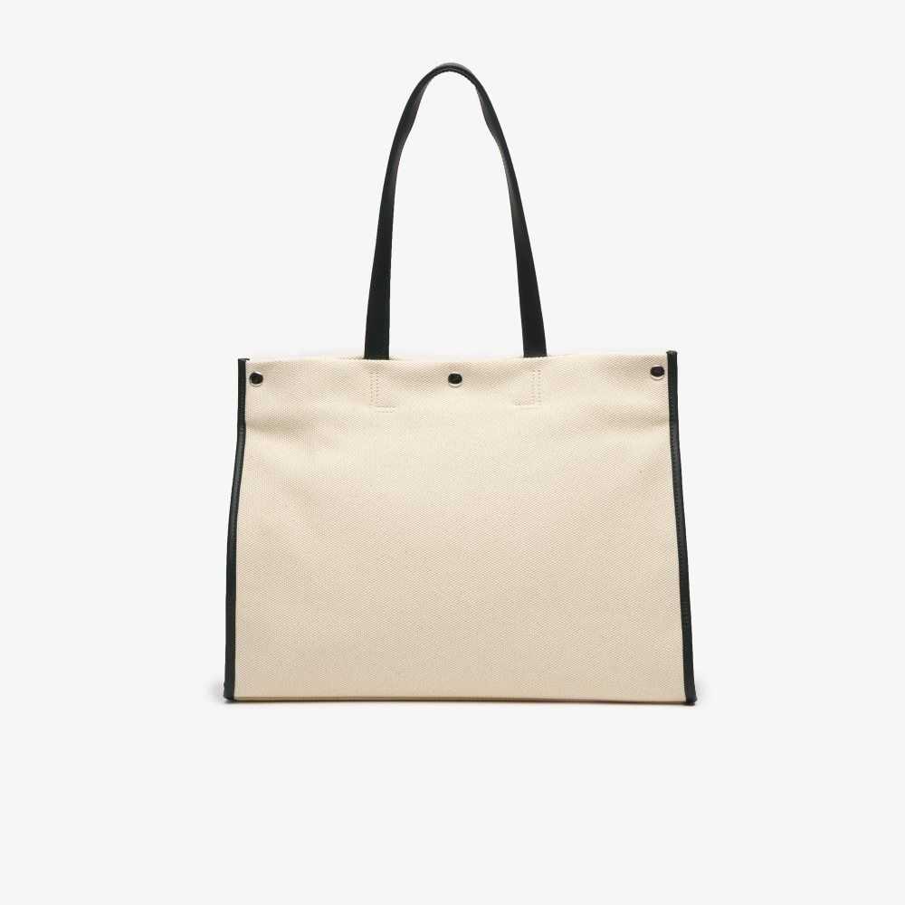 Natural Sinople Estragon Lacoste Print Front Tote Bag | LKGMHI-467