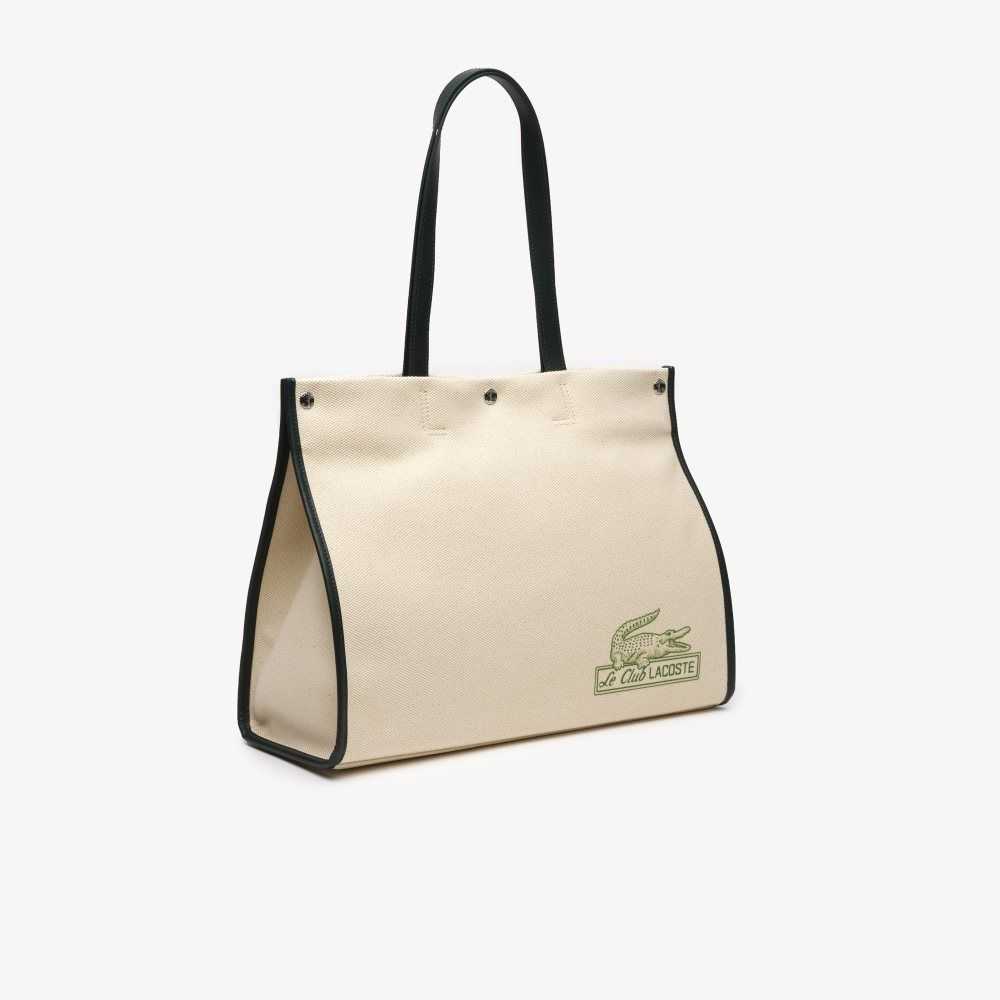 Natural Sinople Estragon Lacoste Print Front Tote Bag | LKGMHI-467