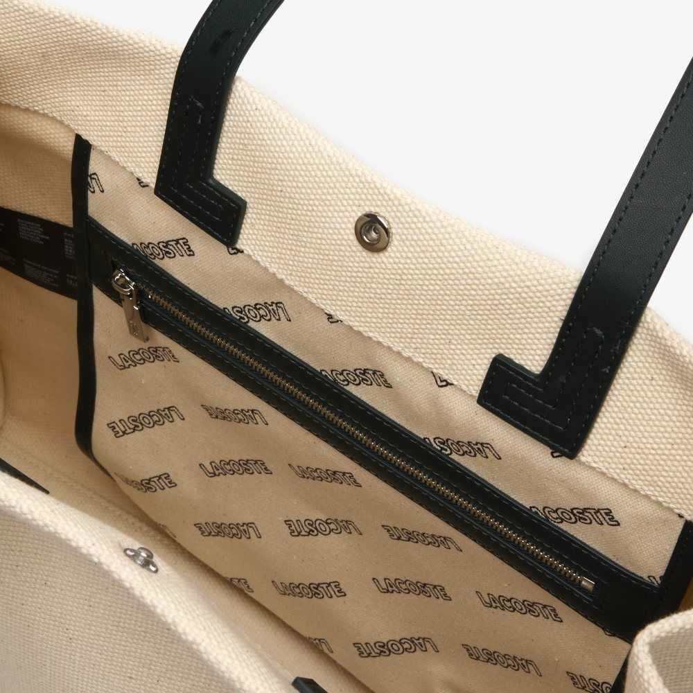 Natural Sinople Estragon Lacoste Print Front Tote Bag | LKGMHI-467