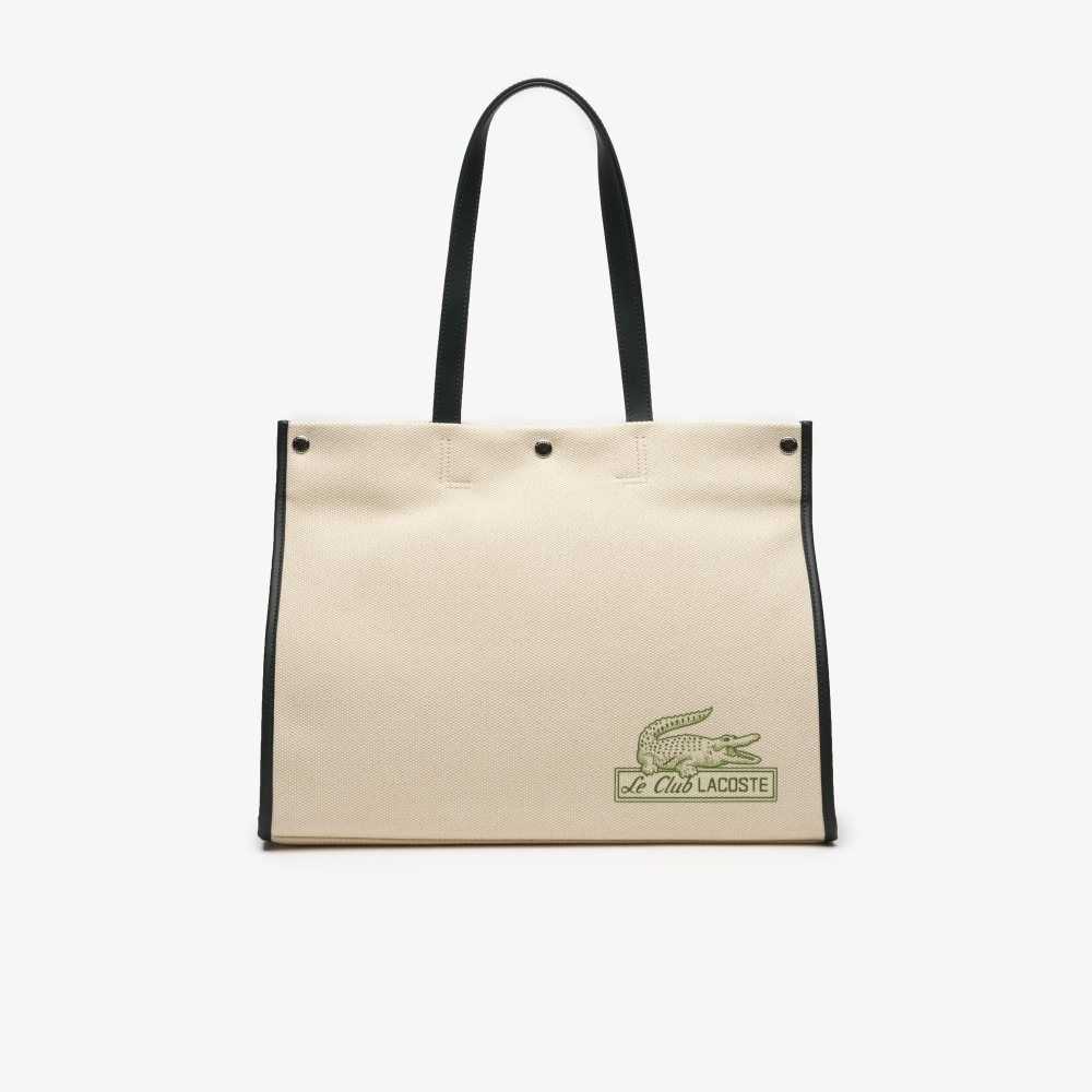 Natural Sinople Estragon Lacoste Print Front Tote Bag | LKGMHI-467