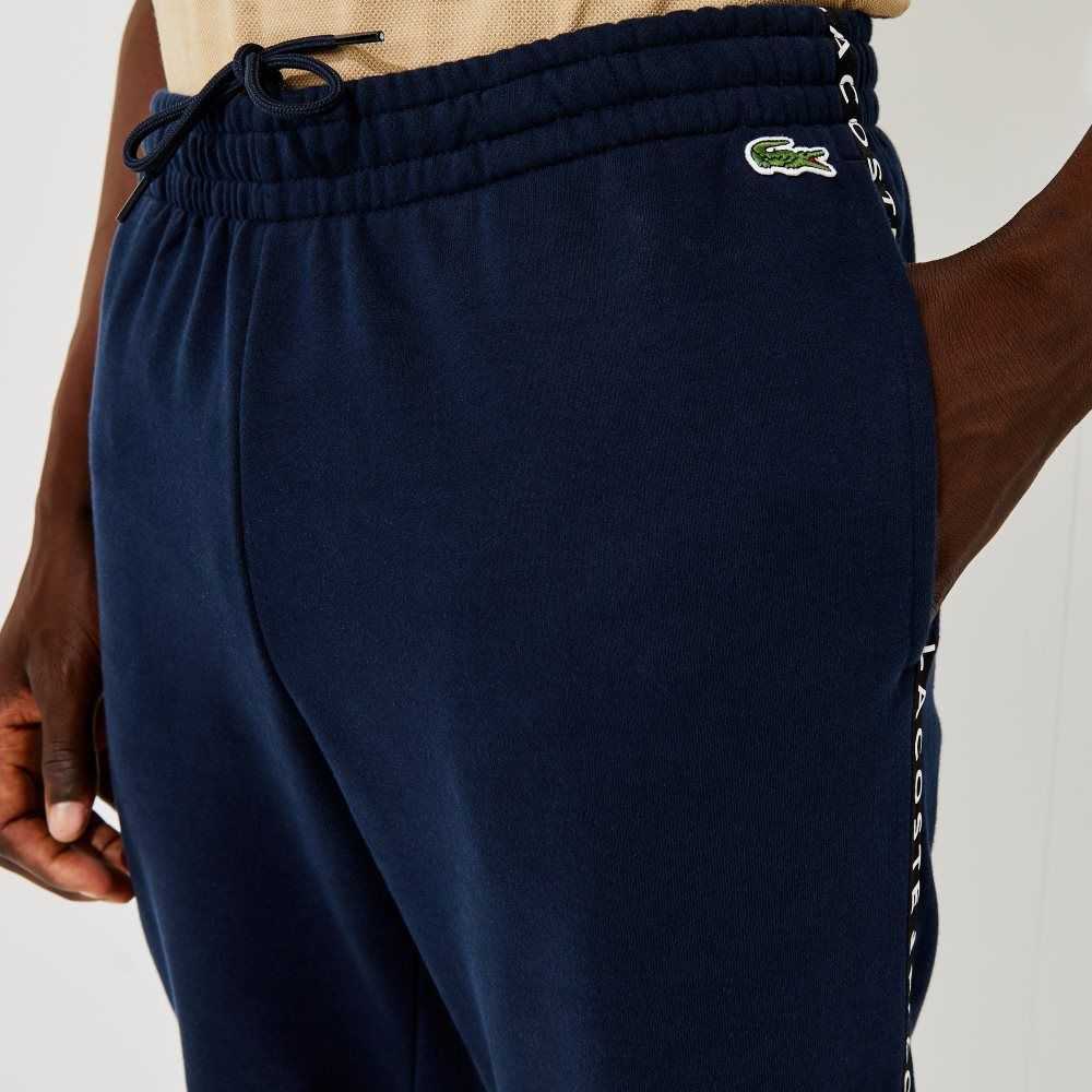 Navy Blue / Beige / White Lacoste Signature Striped Colorblock Fleece Jogging Pants | QKJRHL-943