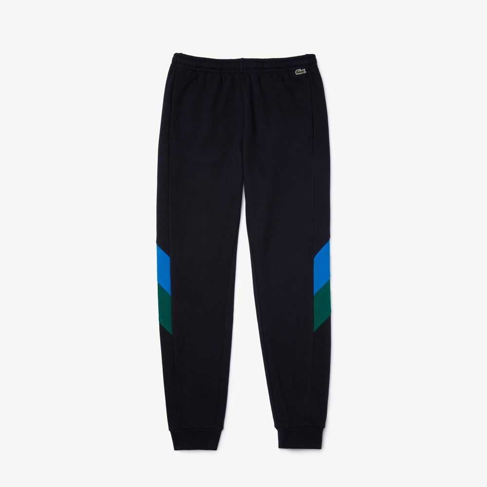 Navy Blue / Blue / Green Lacoste Colorblock Bands Cotton Fleece Jogging Pants | QFEWKX-473