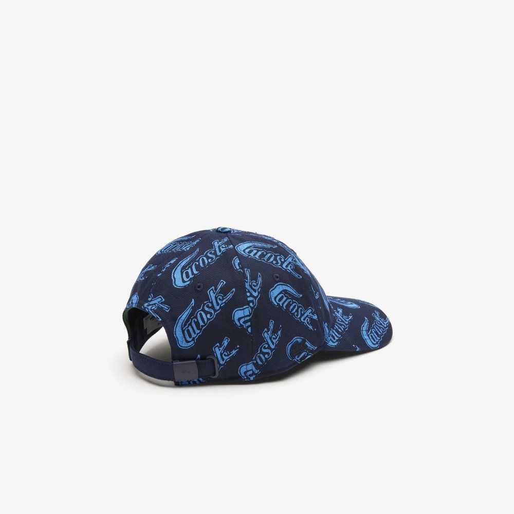 Navy Blue / Blue Lacoste Organic Cotton Vintage Print Cap | AJZDOS-409