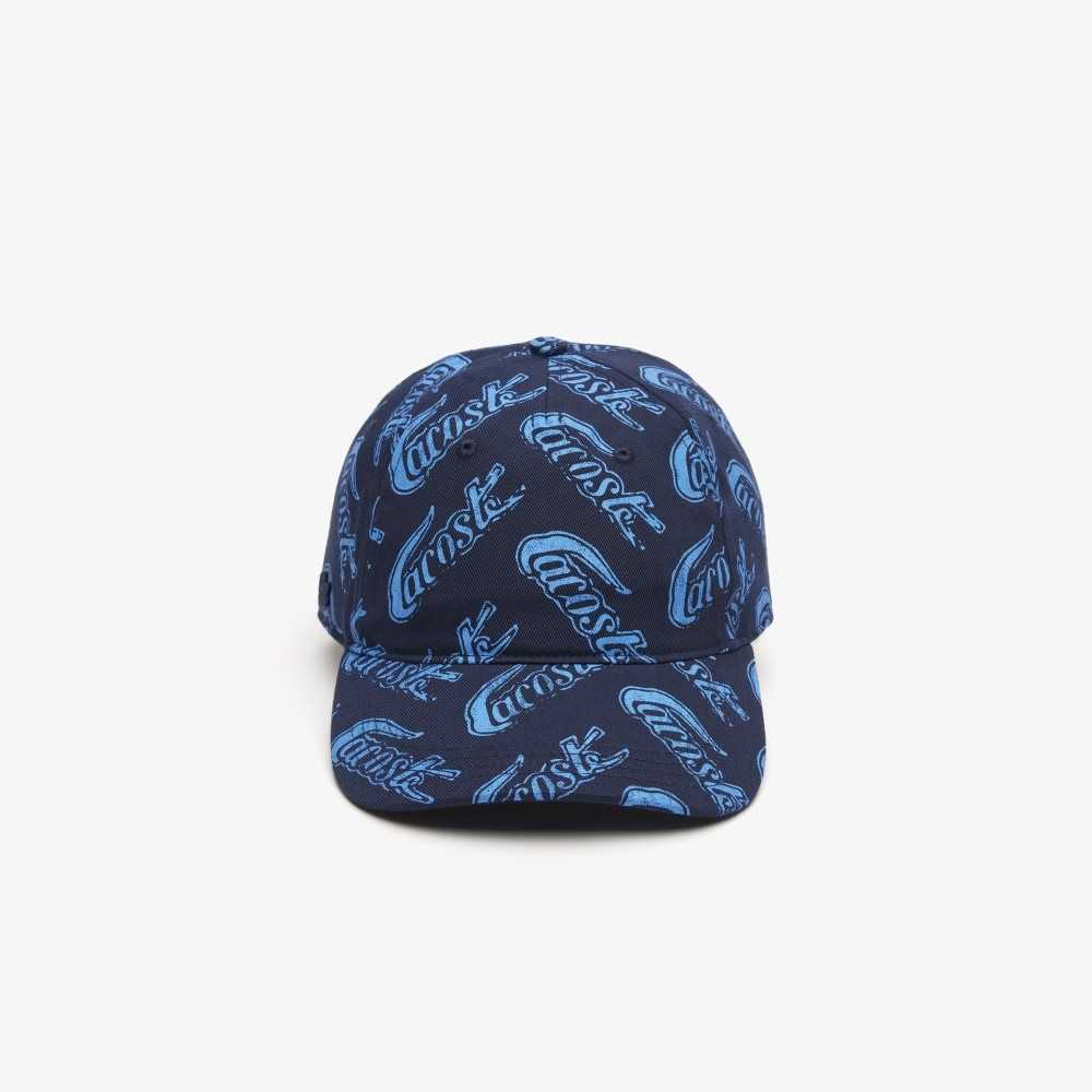 Navy Blue / Blue Lacoste Organic Cotton Vintage Print Cap | AJZDOS-409