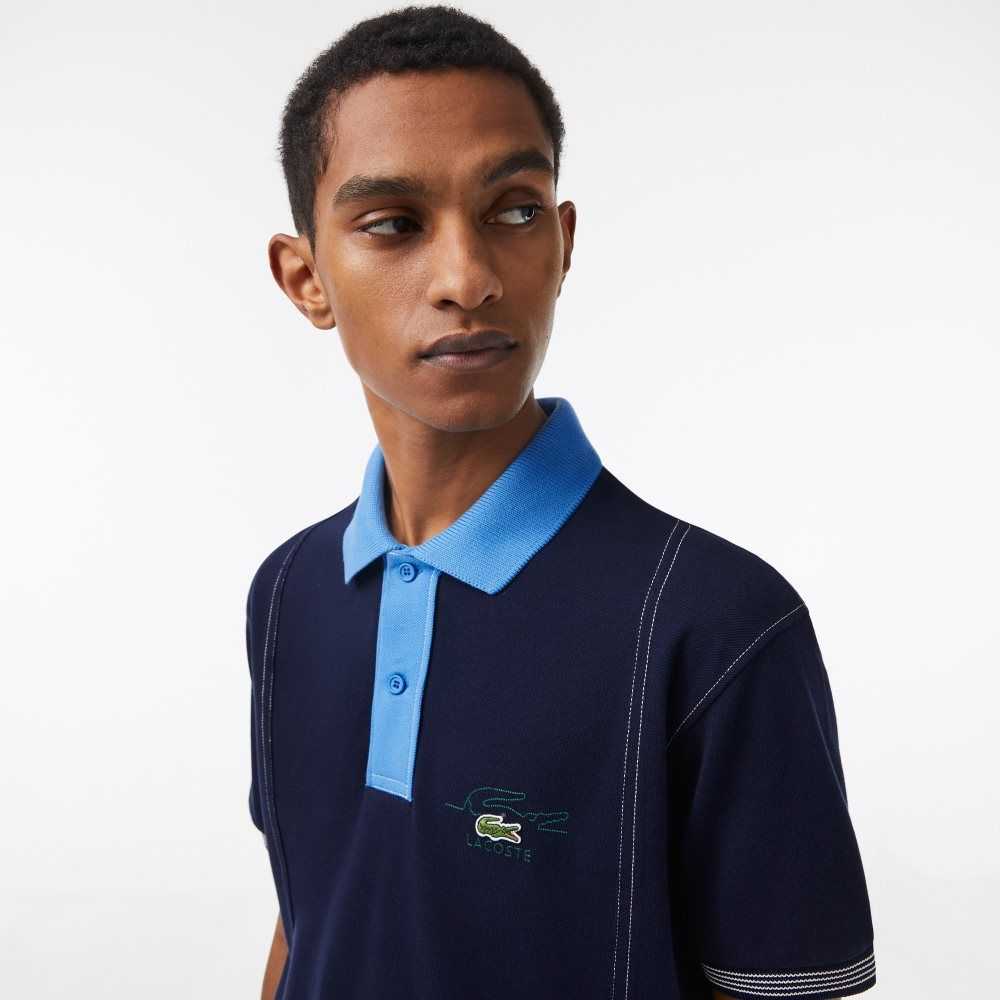 Navy Blue / Blue Lacoste Two-Tone Organic Cotton Polo | SGKZBW-926