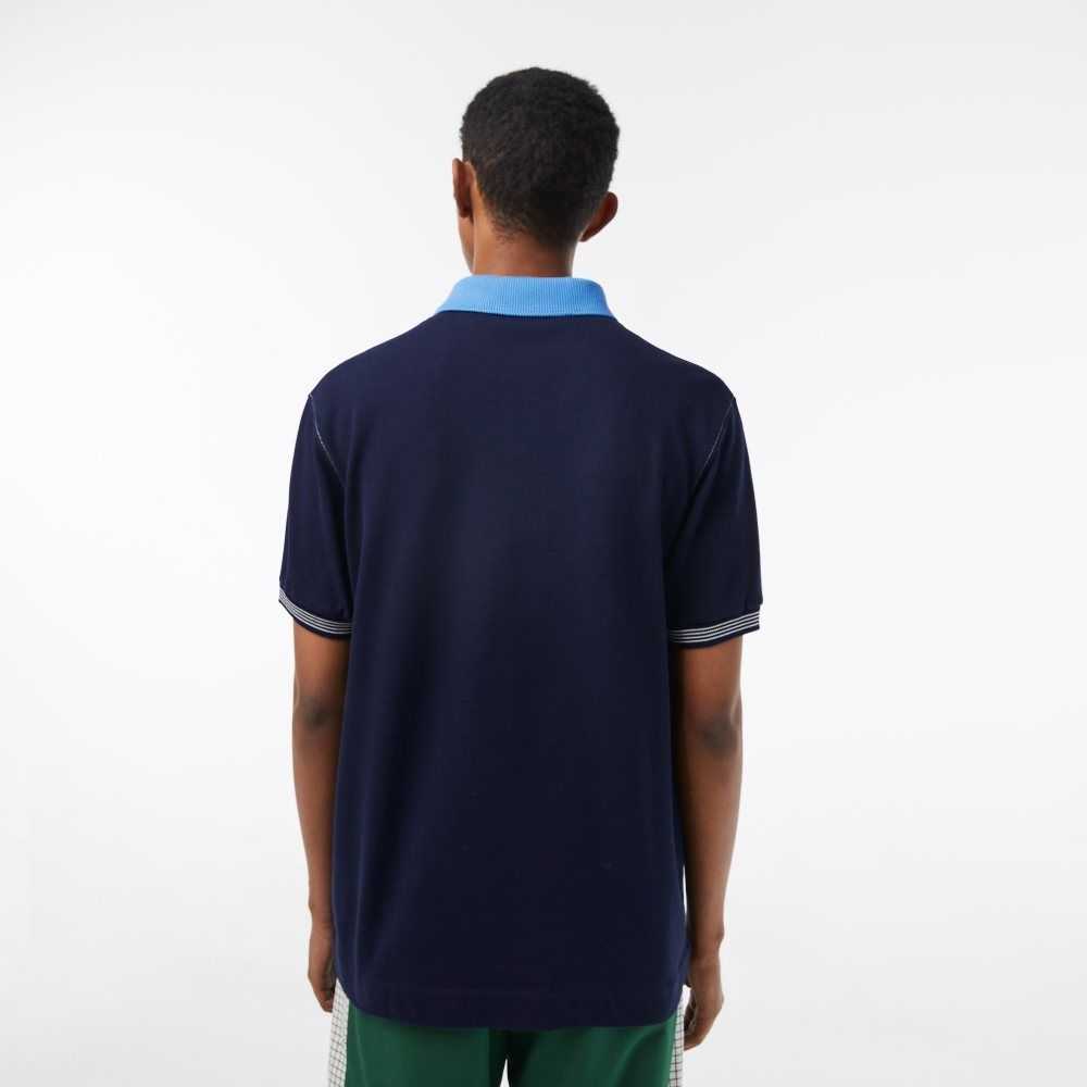 Navy Blue / Blue Lacoste Two-Tone Organic Cotton Polo | SGKZBW-926