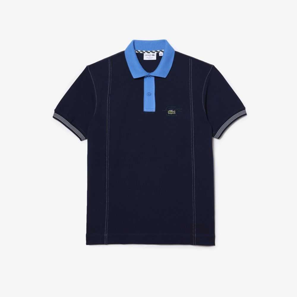 Navy Blue / Blue Lacoste Two-Tone Organic Cotton Polo | SGKZBW-926