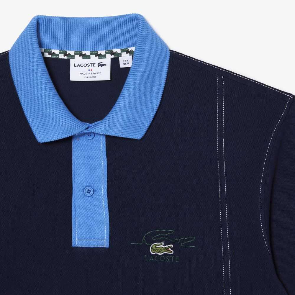 Navy Blue / Blue Lacoste Two-Tone Organic Cotton Polo | SGKZBW-926