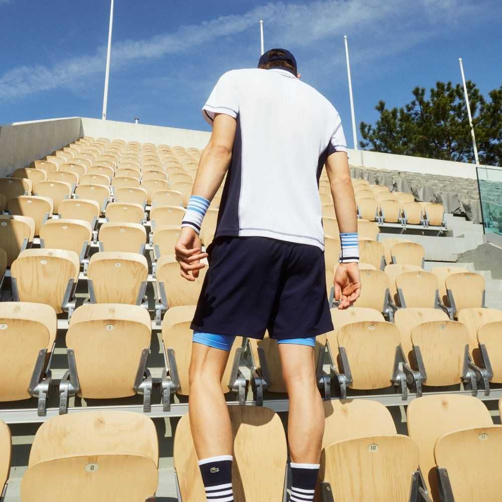 Navy Blue / Blue / White Lacoste SPORT Roland Garros Breathable Light Shorts | YRLHKC-164