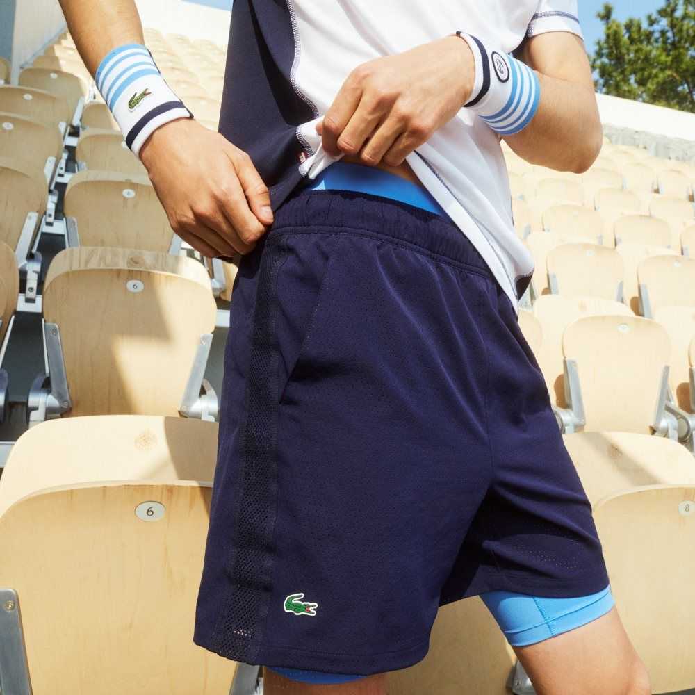 Navy Blue / Blue / White Lacoste SPORT Roland Garros Breathable Light Shorts | YRLHKC-164