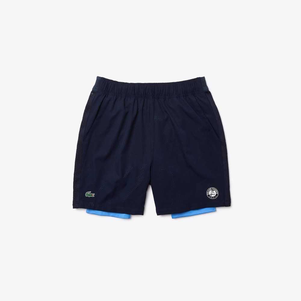 Navy Blue / Blue / White Lacoste SPORT Roland Garros Breathable Light Shorts | YRLHKC-164