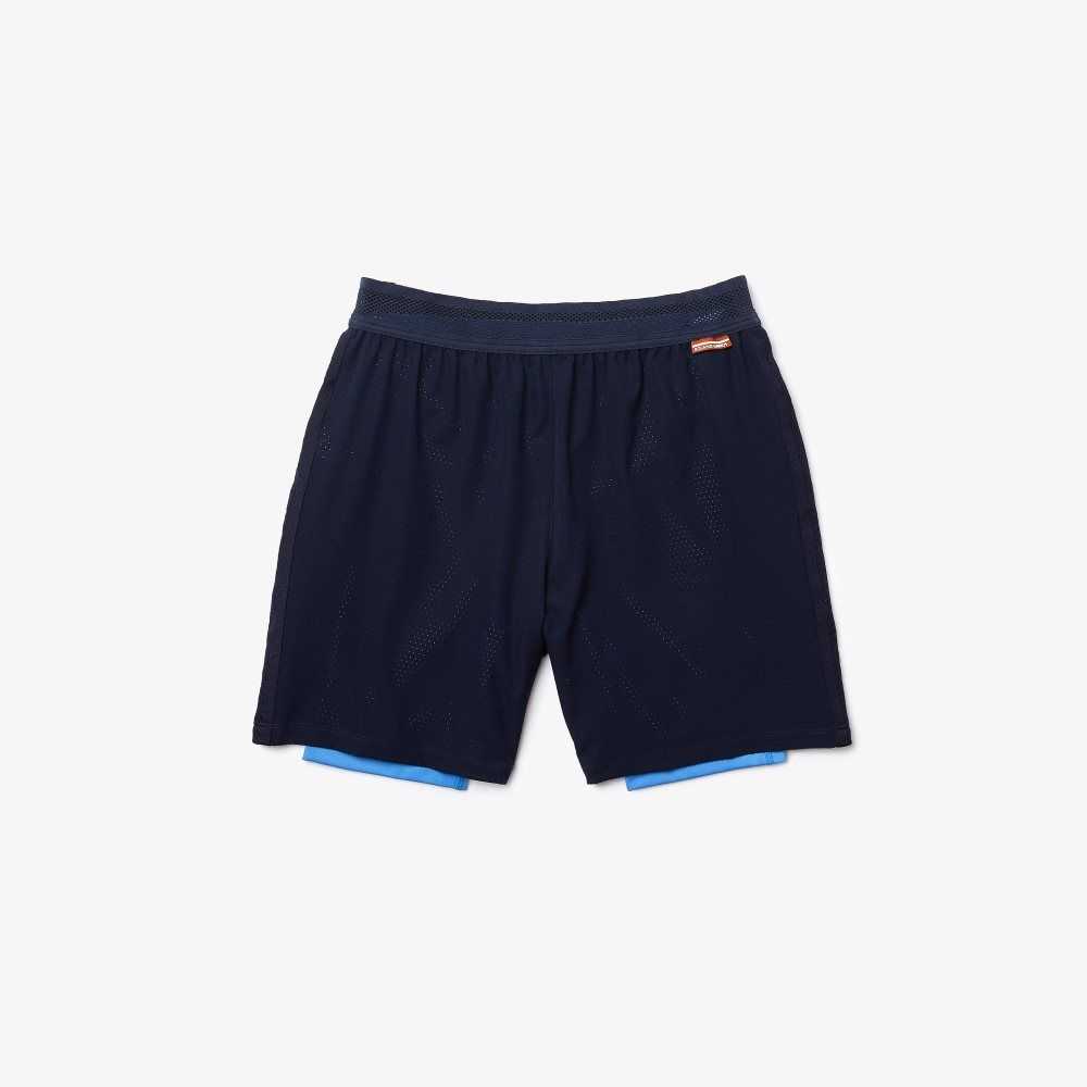 Navy Blue / Blue / White Lacoste SPORT Roland Garros Breathable Light Shorts | YRLHKC-164