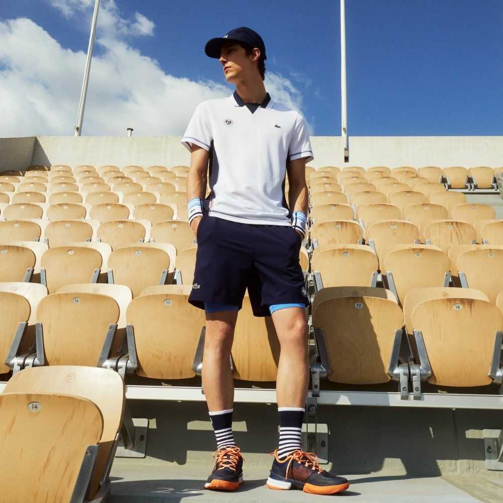 Navy Blue / Blue / White Lacoste SPORT Roland Garros Breathable Light Shorts | YRLHKC-164