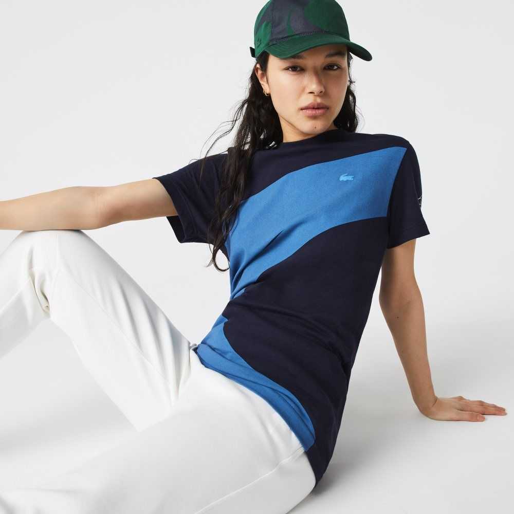 Navy Blue / Blue / White Lacoste SPORT x Theo Curin Graphic Jersey T-Shirt | QMLPIC-512