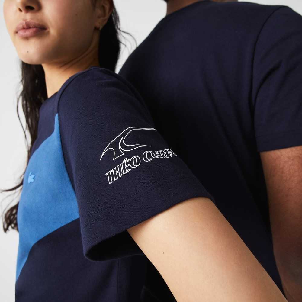 Navy Blue / Blue / White Lacoste SPORT x Theo Curin Graphic Jersey T-Shirt | QMLPIC-512