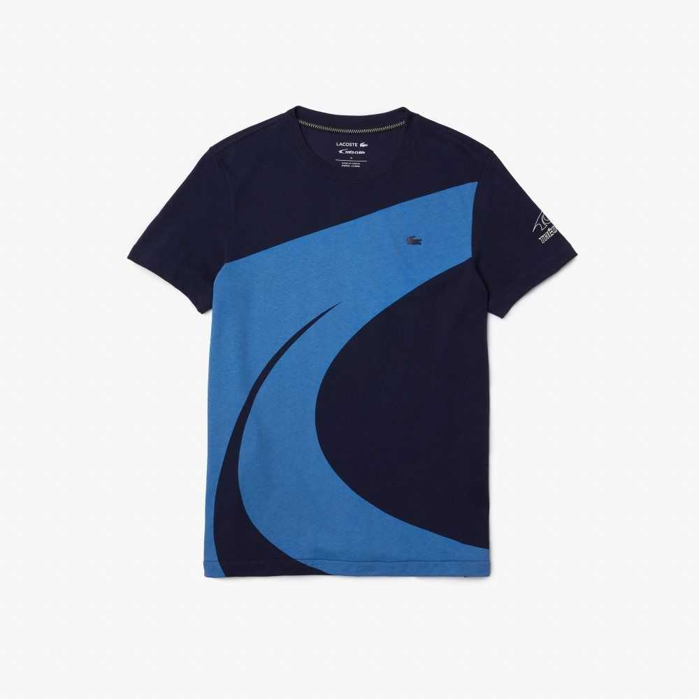 Navy Blue / Blue / White Lacoste SPORT x Theo Curin Graphic Jersey T-Shirt | QMLPIC-512