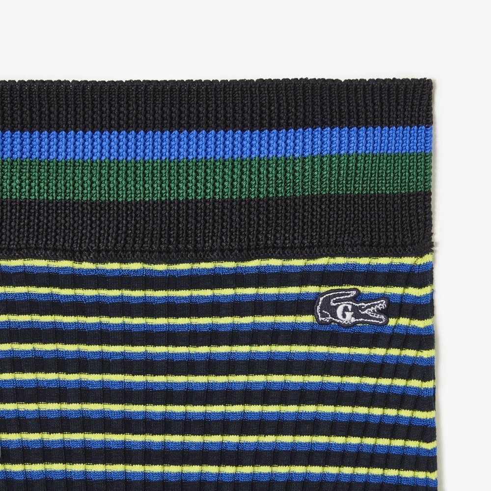 Navy Blue / Blue / Yellow Lacoste x Goop Ribbed Knit Shorts | GEHAPD-326