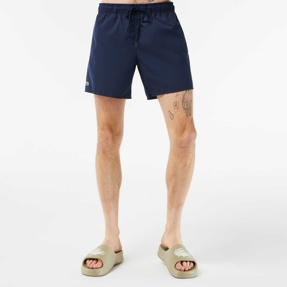 Navy Blue / Green Lacoste Light Quick-Dry Swim Shorts | OSCFBG-350