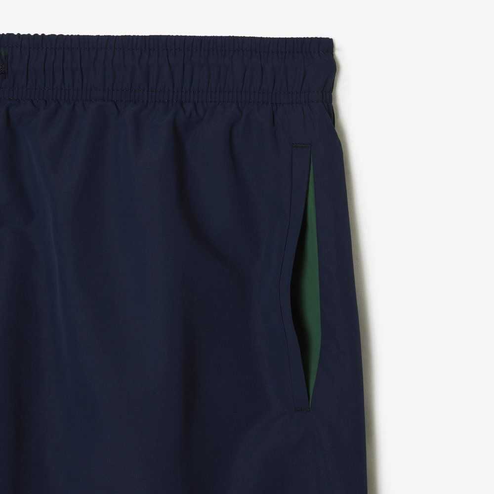 Navy Blue / Green Lacoste Light Quick-Dry Swim Shorts | OSCFBG-350