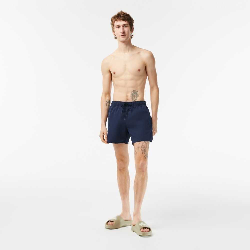 Navy Blue / Green Lacoste Light Quick-Dry Swim Shorts | OSCFBG-350