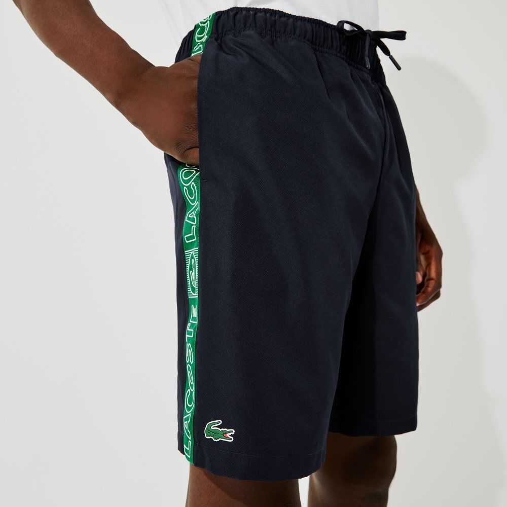 Navy Blue / Green Lacoste SPORT Branded Side Bands Shorts | ZJFCHY-438