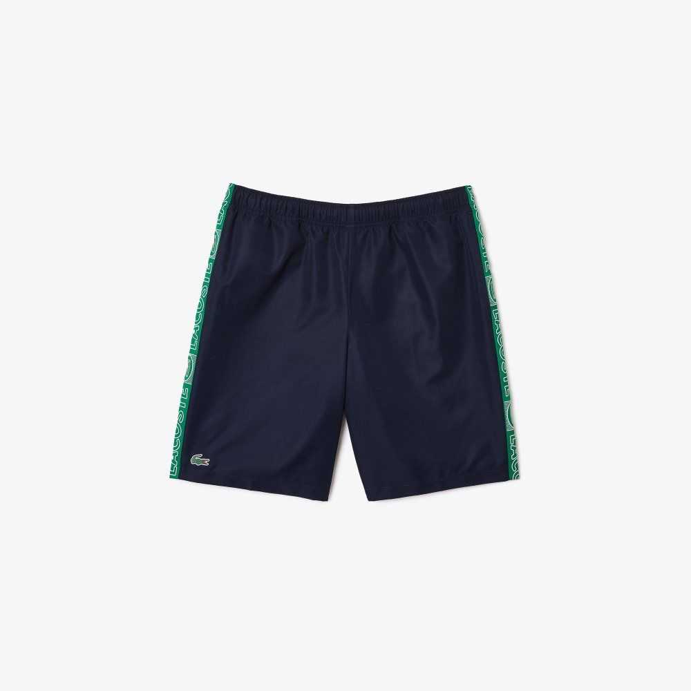 Navy Blue / Green Lacoste SPORT Branded Side Bands Shorts | ZJFCHY-438