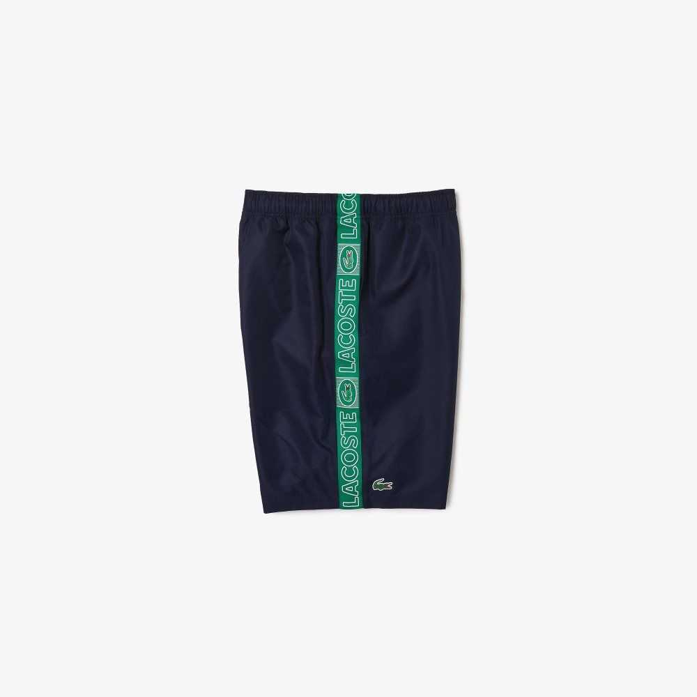 Navy Blue / Green Lacoste SPORT Branded Side Bands Shorts | ZJFCHY-438