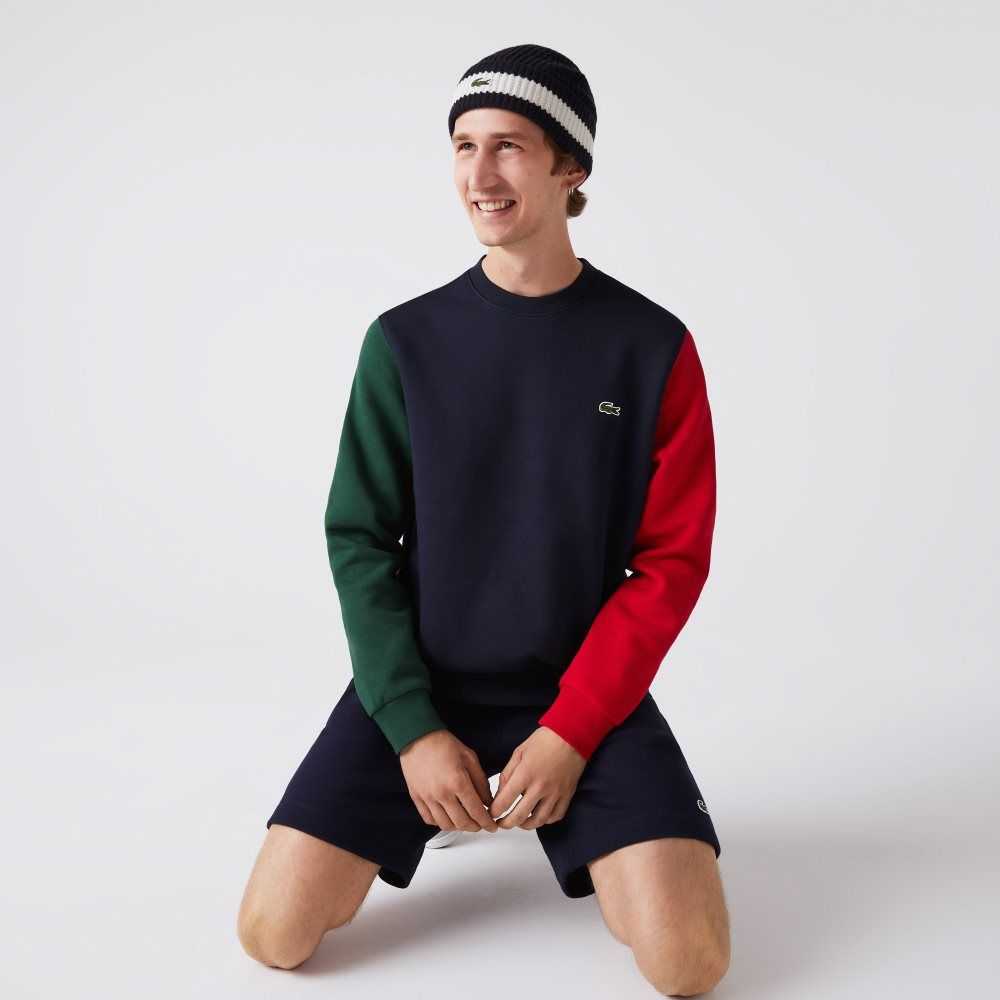 Navy Blue / Green / Red Lacoste Brushed Fleece Sweatshirt | BCSTXP-185