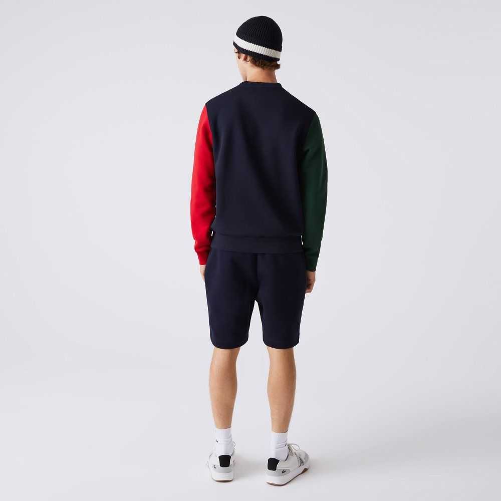 Navy Blue / Green / Red Lacoste Brushed Fleece Sweatshirt | BCSTXP-185