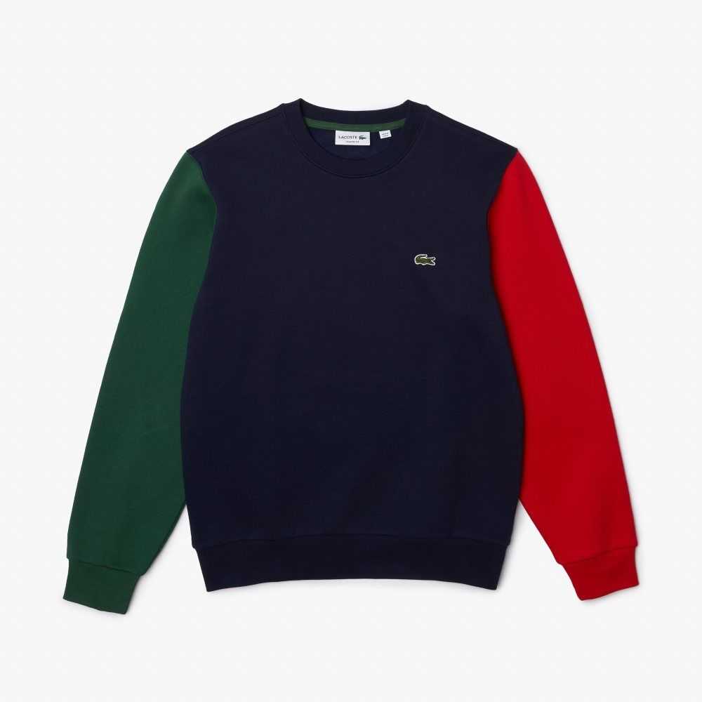 Navy Blue / Green / Red Lacoste Brushed Fleece Sweatshirt | BCSTXP-185