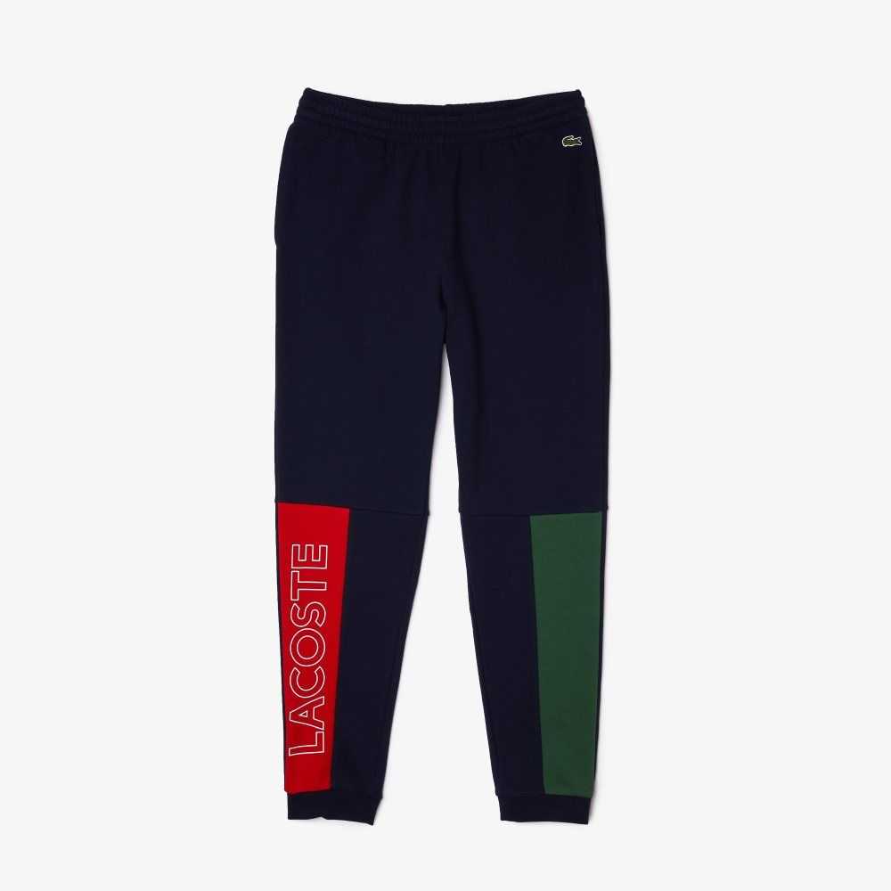 Navy Blue / Green / Red Lacoste Colorblock Cotton Fleece Blend Jogging Pants | KCOUXM-653