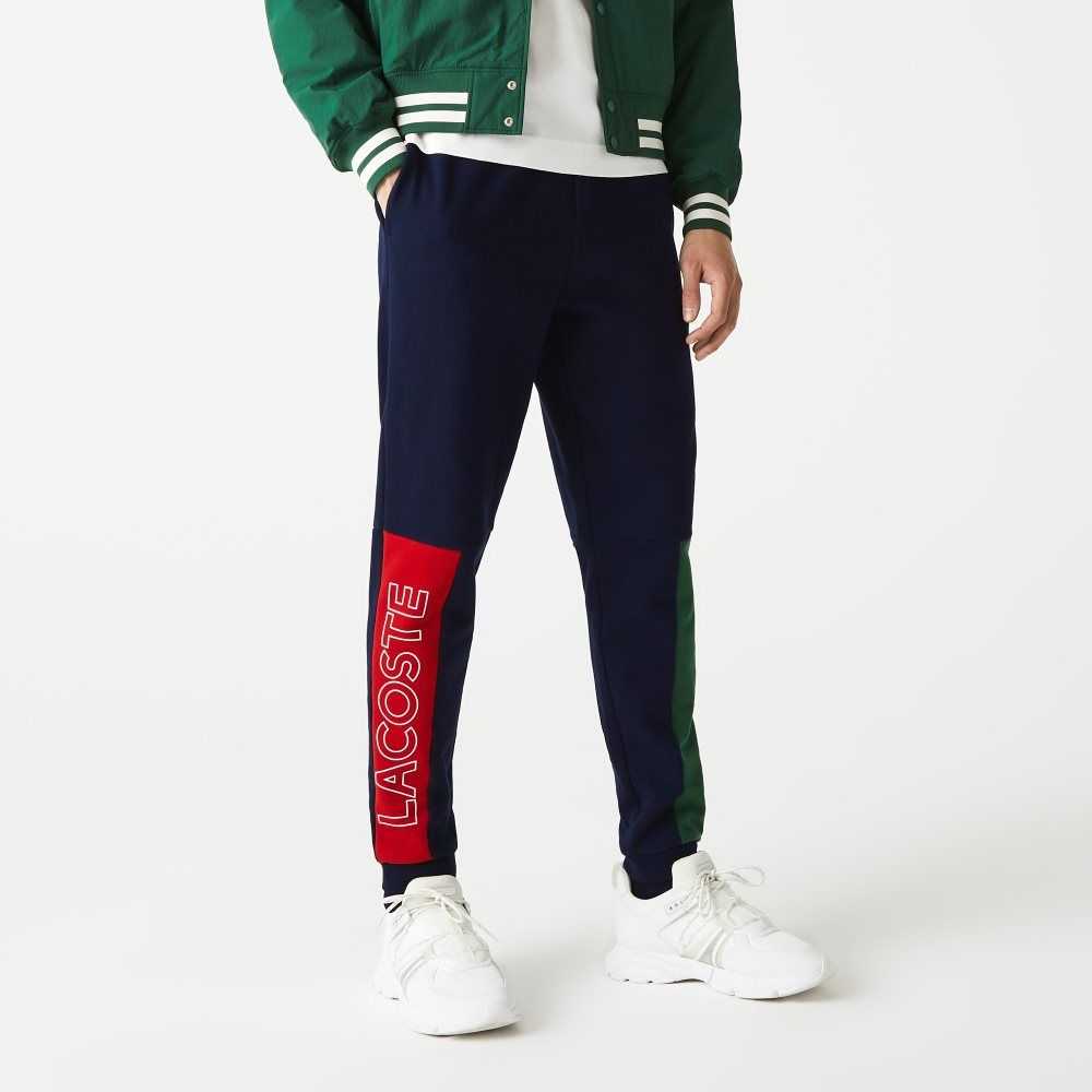 Navy Blue / Green / Red Lacoste Colorblock Cotton Fleece Blend Jogging Pants | KCOUXM-653