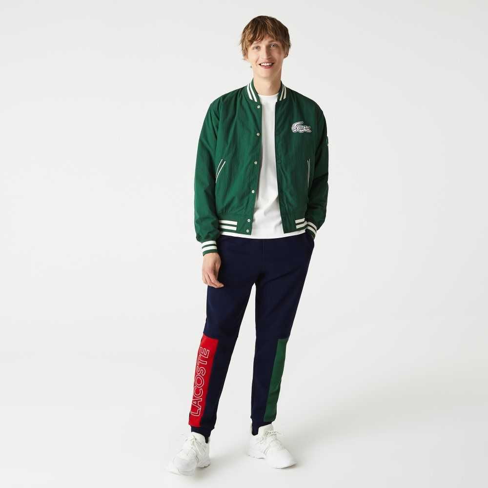 Navy Blue / Green / Red Lacoste Colorblock Cotton Fleece Blend Jogging Pants | KCOUXM-653