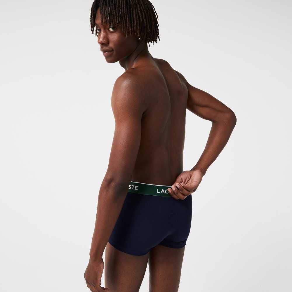 Navy Blue / Green / Red / Navy Blue Lacoste Pack Of 3 Navy Casual Boxer Briefs With Contrasting Waistband | ALGURQ-712