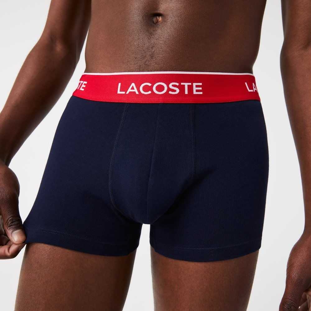 Navy Blue / Green / Red / Navy Blue Lacoste Pack Of 3 Navy Casual Boxer Briefs With Contrasting Waistband | ALGURQ-712