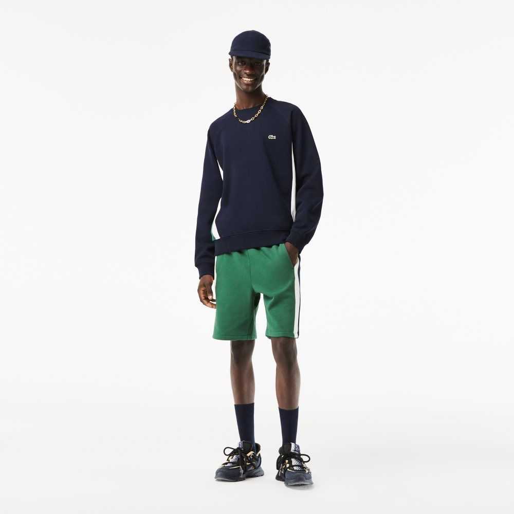 Navy Blue / Green / White Lacoste Brushed Fleece Colorblock Sweatshirt | JBDQOW-710