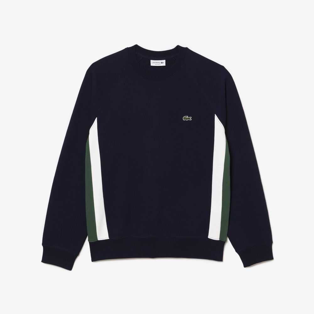 Navy Blue / Green / White Lacoste Brushed Fleece Colorblock Sweatshirt | JBDQOW-710