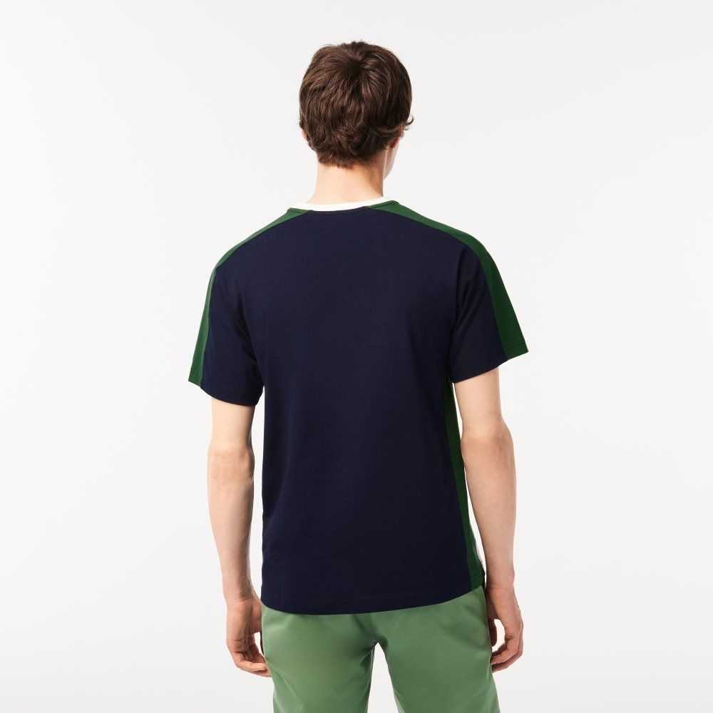 Navy Blue / Green / White Lacoste Colorblock Cotton Jersey T-Shirt | JFKUCP-359