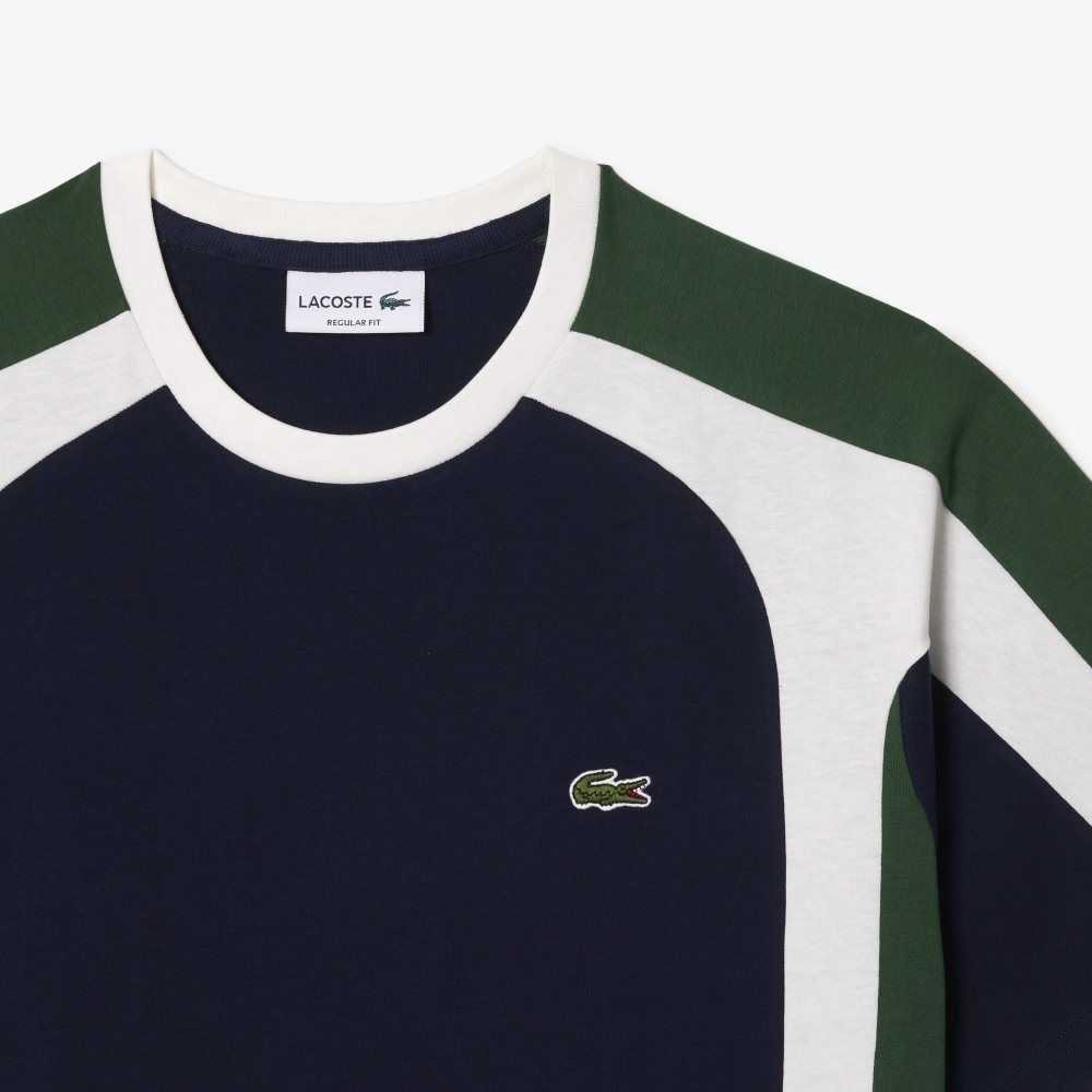 Navy Blue / Green / White Lacoste Colorblock Cotton Jersey T-Shirt | JFKUCP-359