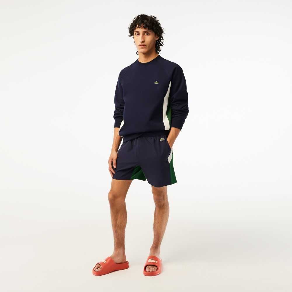 Navy Blue / Green / White Lacoste Recycled Polyamide Colorblock Swim Trunks | ZKDVAR-041