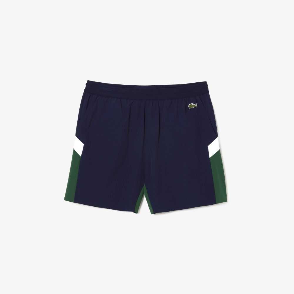 Navy Blue / Green / White Lacoste Recycled Polyamide Colorblock Swim Trunks | ZKDVAR-041