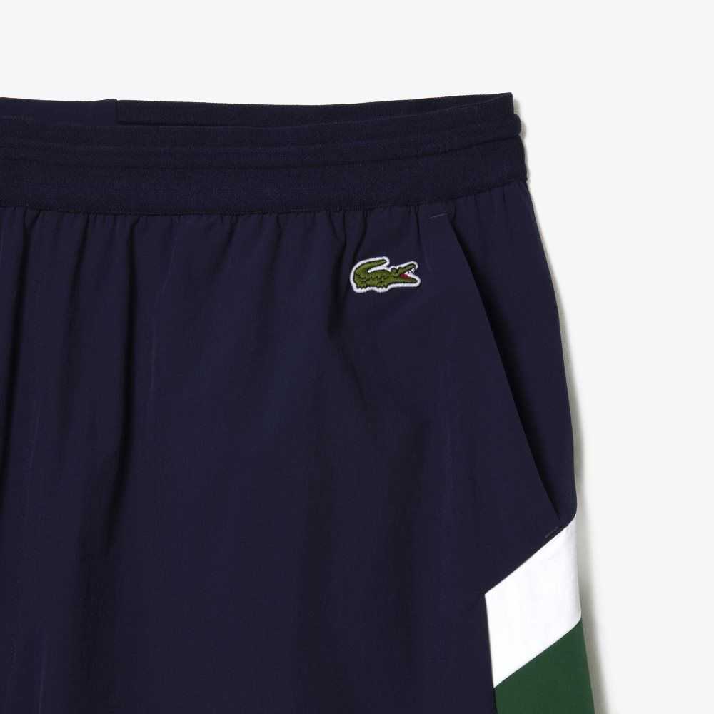 Navy Blue / Green / White Lacoste Recycled Polyamide Colorblock Swim Trunks | ZKDVAR-041