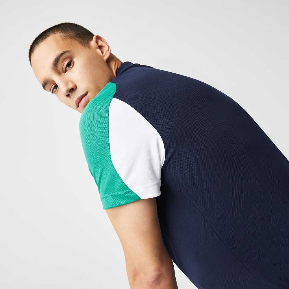 Navy Blue / Green / White Lacoste SPORT Regular Fit Run-Resistant Pique Tennis Polo | LFPOCH-104