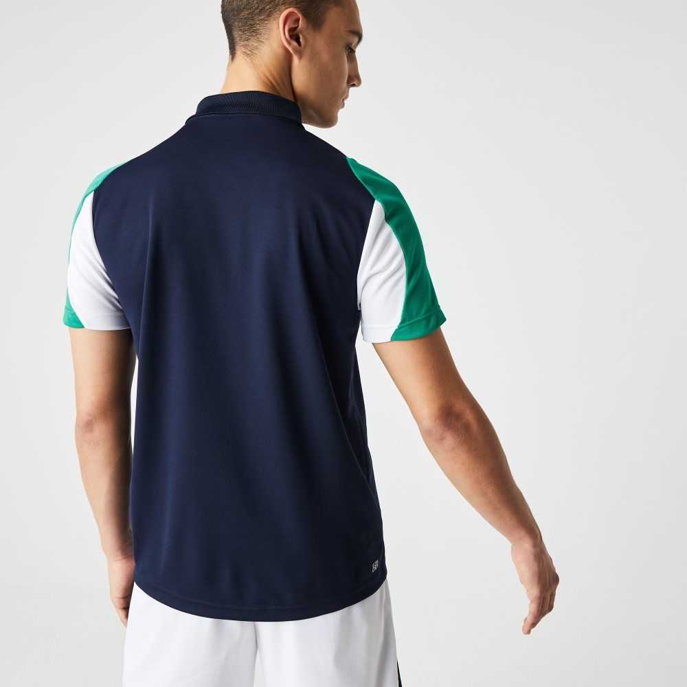 Navy Blue / Green / White Lacoste SPORT Regular Fit Run-Resistant Pique Tennis Polo | LFPOCH-104