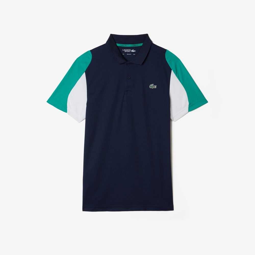 Navy Blue / Green / White Lacoste SPORT Regular Fit Run-Resistant Pique Tennis Polo | LFPOCH-104