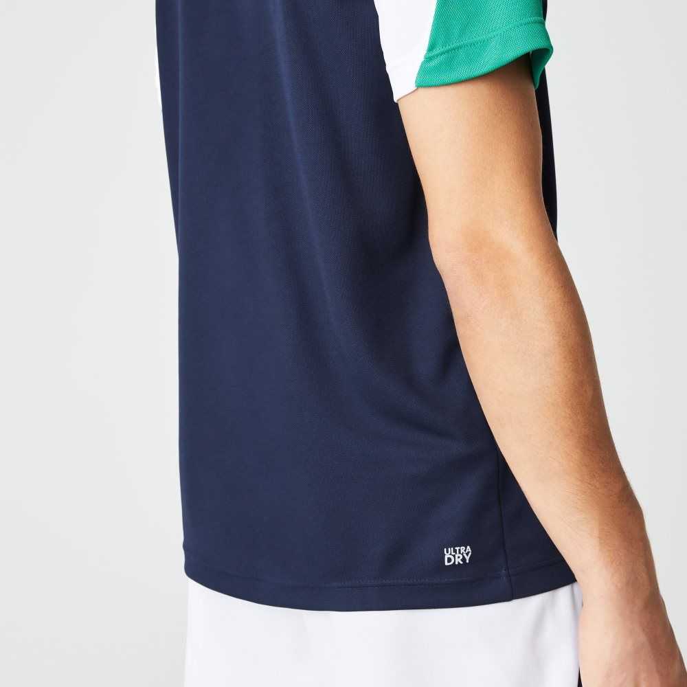 Navy Blue / Green / White Lacoste SPORT Regular Fit Run-Resistant Pique Tennis Polo | LFPOCH-104