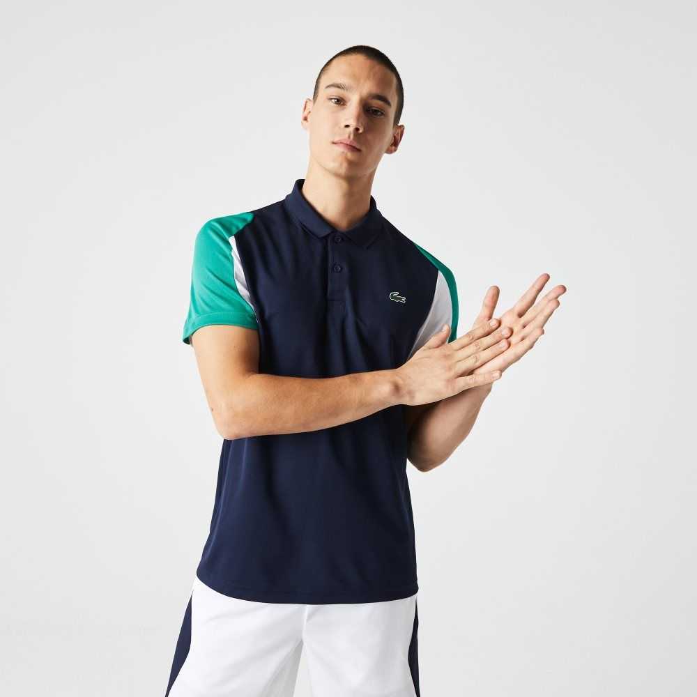 Navy Blue / Green / White Lacoste SPORT Regular Fit Run-Resistant Pique Tennis Polo | LFPOCH-104