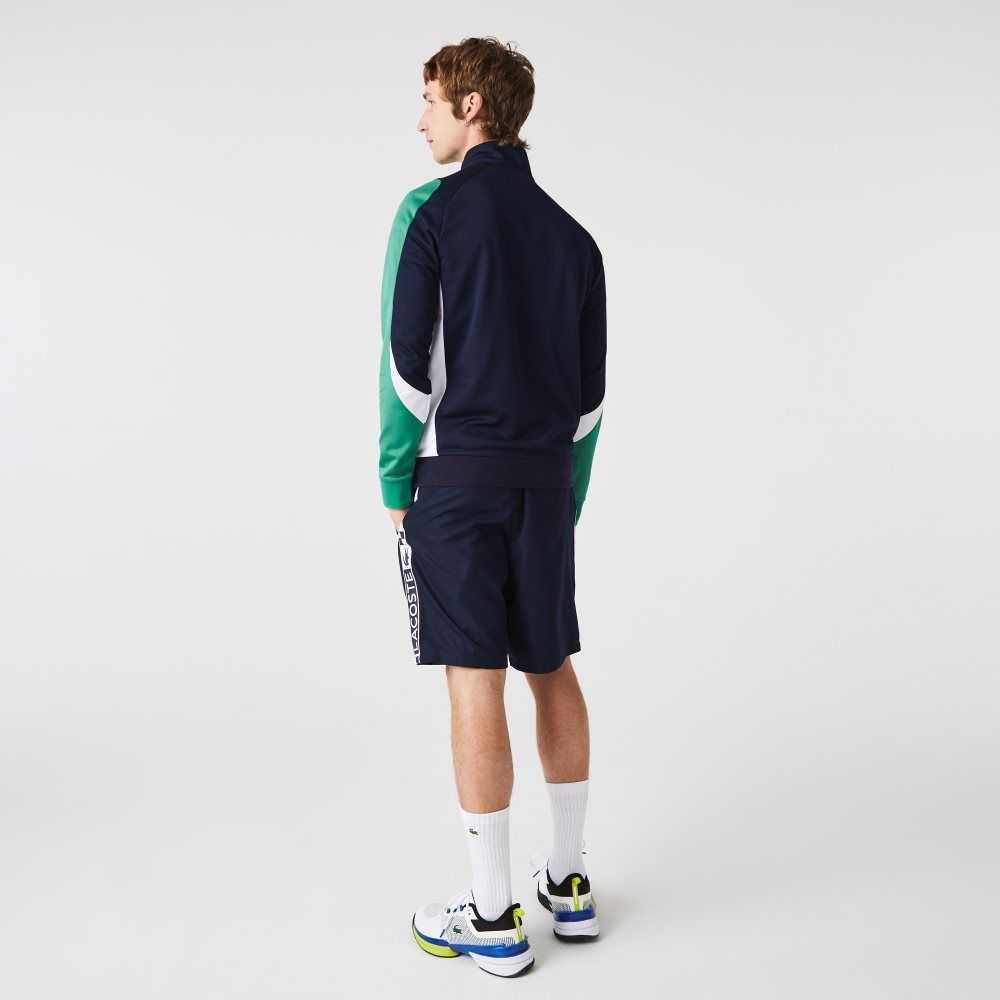 Navy Blue / Green / White Lacoste SPORT Classic Fit Zip Tennis Sweatshirt | QDNAOI-031