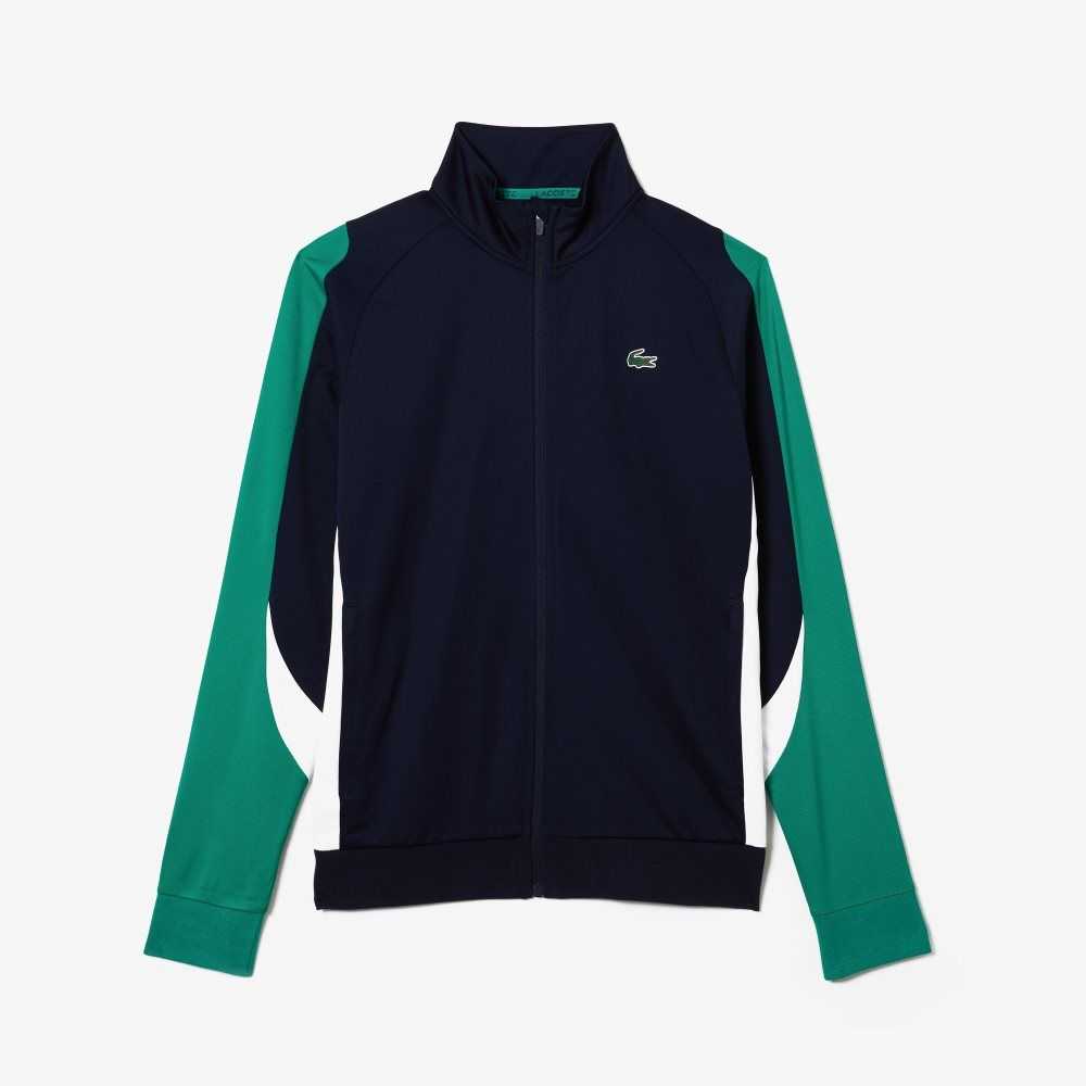 Navy Blue / Green / White Lacoste SPORT Classic Fit Zip Tennis Sweatshirt | QDNAOI-031