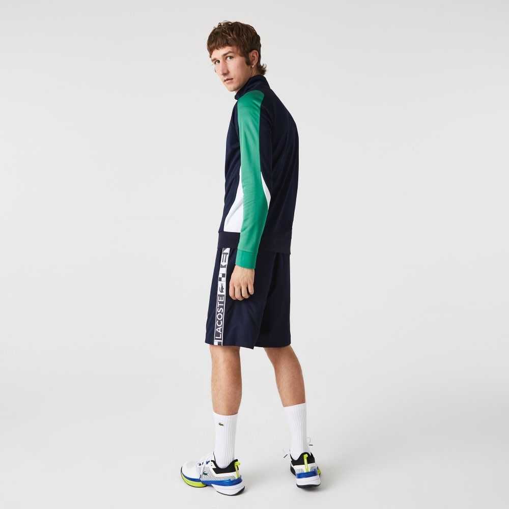 Navy Blue / Green / White Lacoste SPORT Classic Fit Zip Tennis Sweatshirt | QDNAOI-031